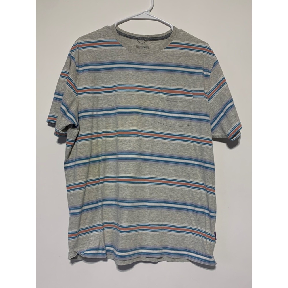Patagonia Mens Size L Squeaky Clean Pocket T Gray Striped Multicolored Shirt